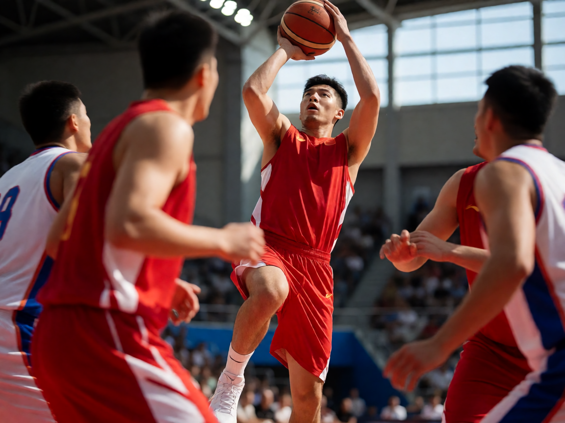 篮球球员在比赛中的投篮与对抗画面